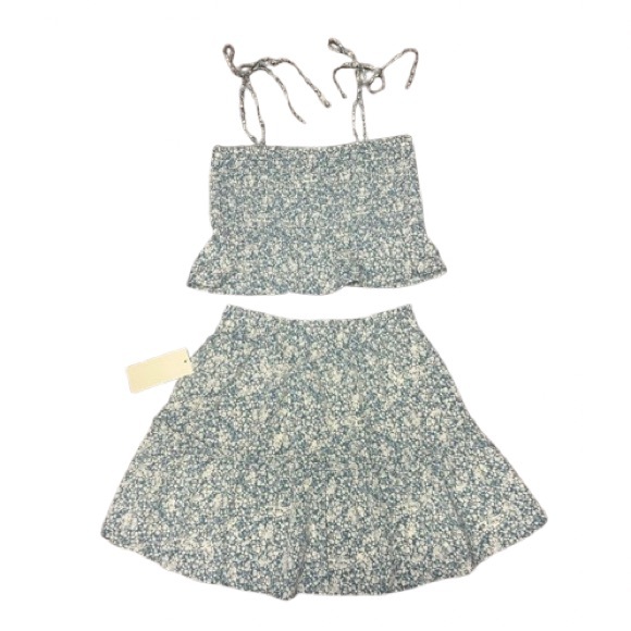 Paper Crane Set Women’s Size Large Floral Tiered Mini Skirt & Smocked Peplum Top - Picture 2 of 8